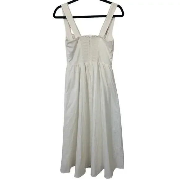o.p.t Marina White Linen Midi Dress – Fitted Bodice w/ Lace Trim, Size 2 - Picture 3 of 10